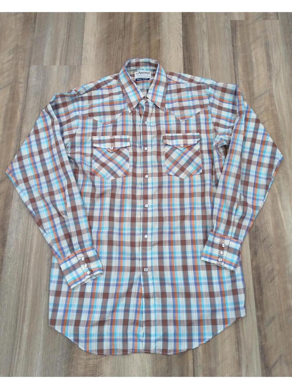 Vintage Amana Woolen Mills Men's Western Shirt Pearl Snaps Size Tall man